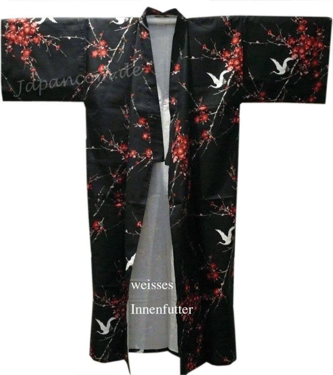 Kimono Bademantel Cherry Blossom schwarz gefüttert